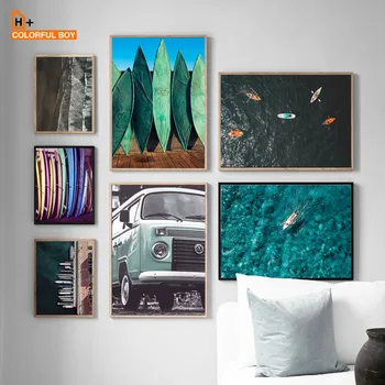 

Colorful Surf Board Sea Coast Vintage Van Nordic Posters And Prints Wall Art Print Canvas Painting Wall Pictures For Living Room