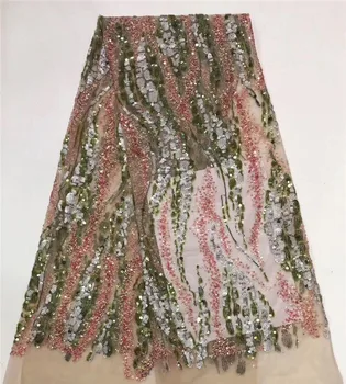 

Charming lady evening dress tulle fabric French net lace fabric with sequins PDN742 (5yards/lot)