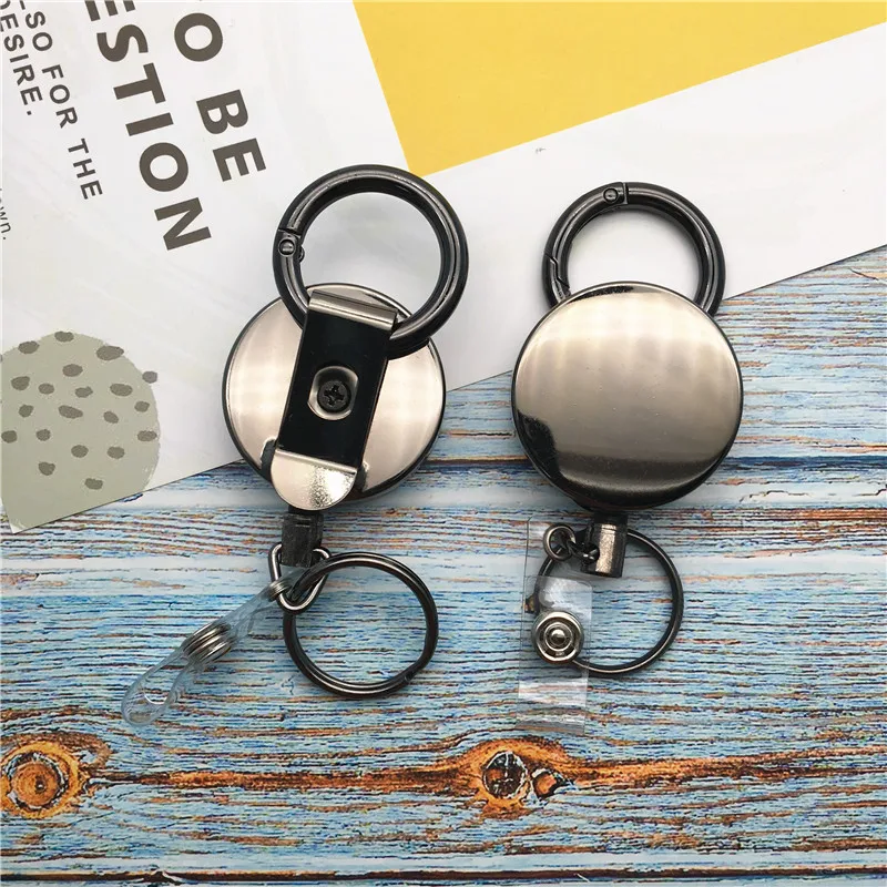 Heavy Duty Metal Retractable Badge Holder Reel with Belt Clip Key Ring  Extra Carabiner Strong Dyneema Pull Cord