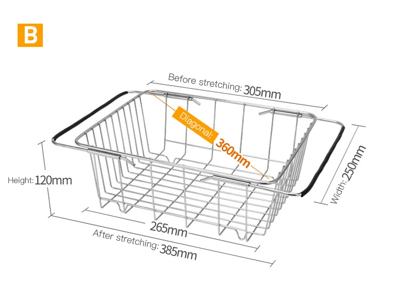 Нержавеющая сталь регулируемая стойка для посуды раковины фруктов и овощей