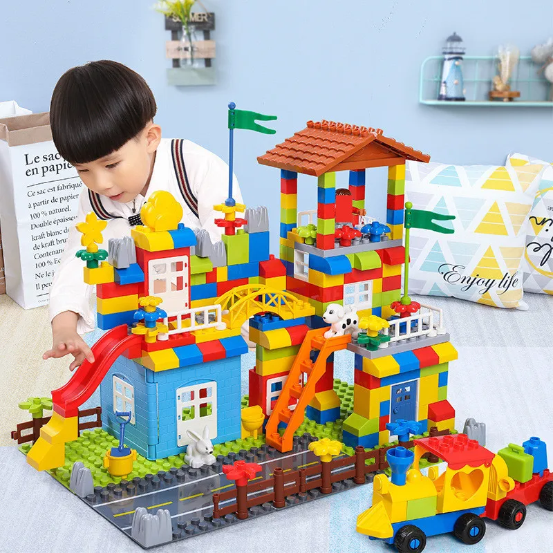 

Big Size Slide Bricks Compatible Duploed City House Roof Big Particle Building Blocks Sets Castle Educational Toys for Children