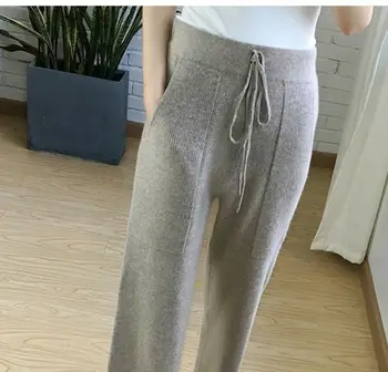 

Women Cashmere Blend Wide-leg Pants Casual Loose High-waisted Knitted Chic Hot