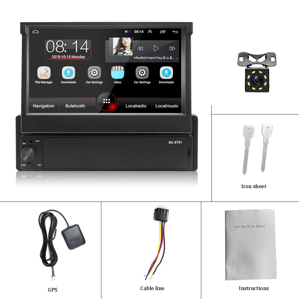 With 8 LED Camera Выдвижной Android 8,1 автомобильный Радио gps Вай-Фай Авторадио 1 Din MP5 7 ''мультимедиа сенсорного экрана плеер Поддержка камеры - Цвет: With 8 LED Camera