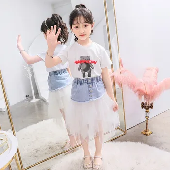 

Summer new children's clothing girls denim skirts big children stitching skirt children Korean version of the long skirt