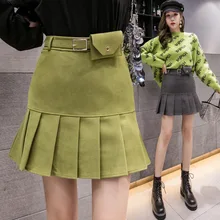 Женская Осенняя зимняя тонкая высокая талия из искусственной кожи юбка в складку женская уличная хип-хоп панк Повседневная Ночная Клубная Мини Сексуальная юбка с поясом