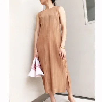 

Miyake folds PP series basic solid color base long vest dress free shipping