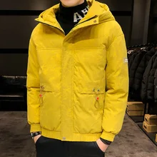 Качественное зимнее Мужское пальто с капюшоном, ветрозащитное Мужское пальто с принтом, сохраняющее тепло, черное, желтое, серое, M-4XL, зимняя одежда для мужчин