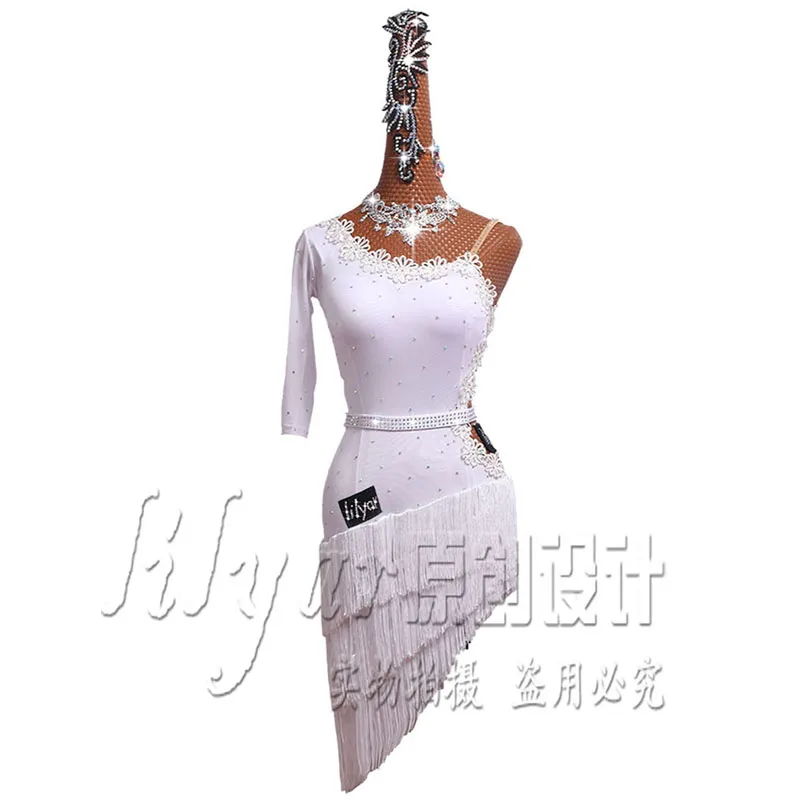 Dance Dress Latin Skirt Sparkly Rhinestone Customize Children Tassel