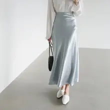 Корейские Юбки Женская шелковая юбка женская элегантная женская атласная розовая длинная Офисная Женская юбка с высокой талией Облегающая Юбка Faldas Mujer Moda
