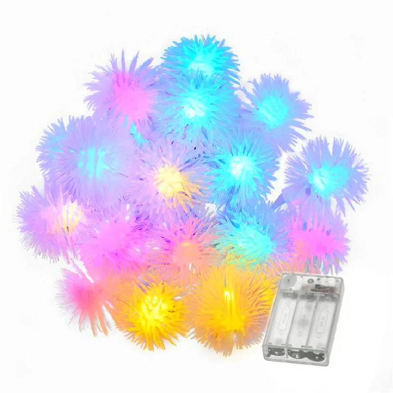 1m-20m Battery Operated LED Furry Snowball String Lights Christmas Fairy Light Tree Holiday Wedding Party New Year Outdoor Decor | Лампы и