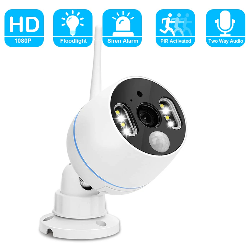 1080p Alarm ip  wifi camera White Led Floodlight Siren home security wireless camera PIR detection wifi camera outdoor cctv cam