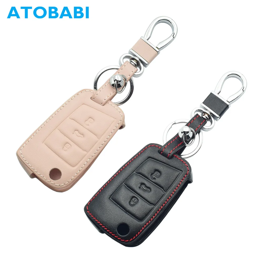 Кожаный чехол для автомобильных ключей VW Golf 7 Volkswagen GTI R GTE MK7 Skoda Octavia A7 SEAT Leon Ibiza 3