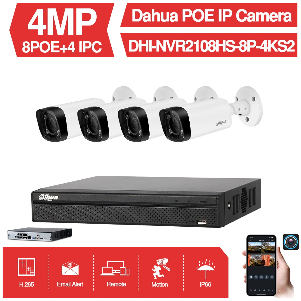 DH 4MP 8 + 4 Комплекты для системы видеонаблюдения оригинальный NVR NVR2108HS-8P-S2 ip-камера от производителя оригинального оборудования IPC-HFW4431R-Z