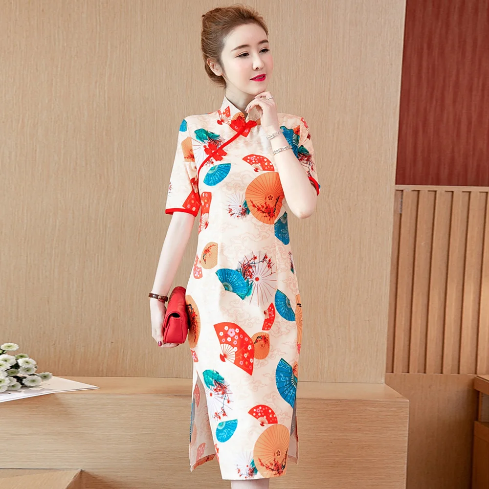 Женское модное летнее китайское платье Cheongsam в стиле ретро с вышивкой, тонкое платье на пуговицах, винтажное китайское традиционное элегантное платье Qipao