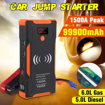 

High Power 1500A Peaks Car Jump Starter 12v 1000A Power Bank Wireless Phone Charge Auto Battery Booster Charger Starting Device