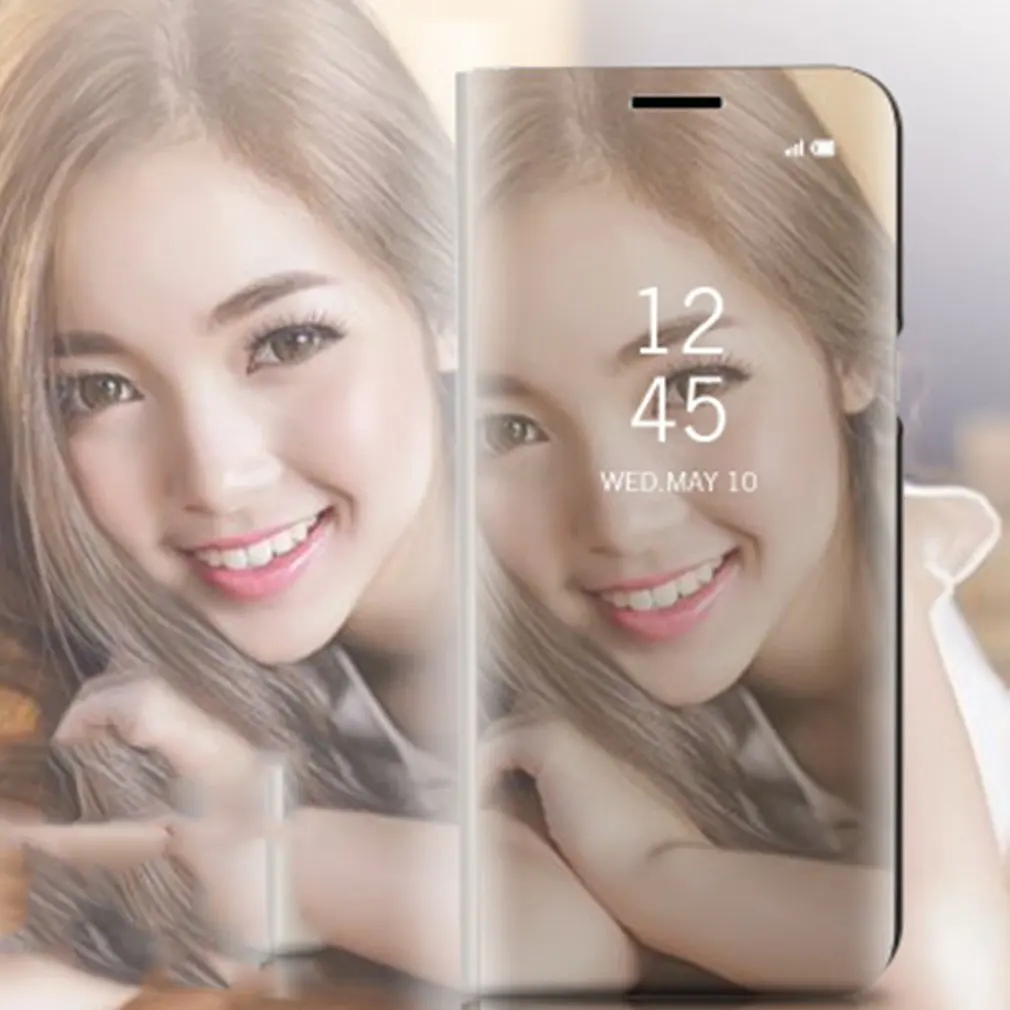 

Newest Electroplated Smart Mirror Stand Case Mobile Phone Shell Flip Cover Sleep Smartphone Decoration