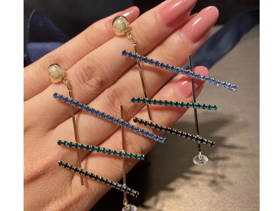 Geometric elements exaggerated earrings female figure Rhinestone cross earrings female earrings 925 silver needle - Окраска металла: Светло-желтый, золотистый цвет