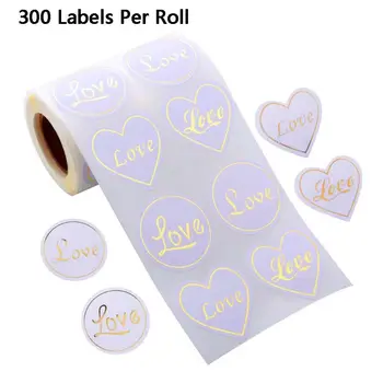 

300pcs Heart Shape Love Sticker with Gold Foil Seal Label for Small Shop Wedding
