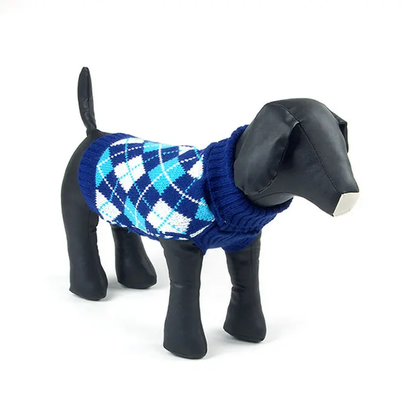 

Pet Dog Cat Sweater Plaid Pattern Lattice Knitwear Coat Jacket Puppy Sweater Clothes Knitted Coat Apparel Clothes for Small Dog