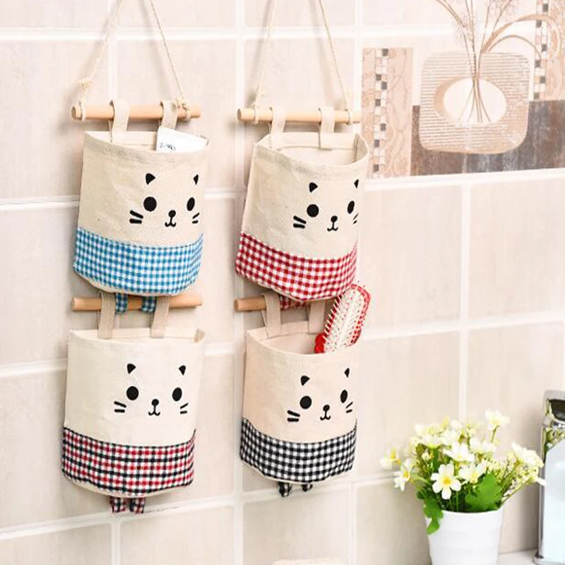 

Multi-function Storage BoxCartoon Hanging Storage Bag Cotton Linen Wardrobe Hang Bag Wall Pouch Cosmetic Toy Organizer