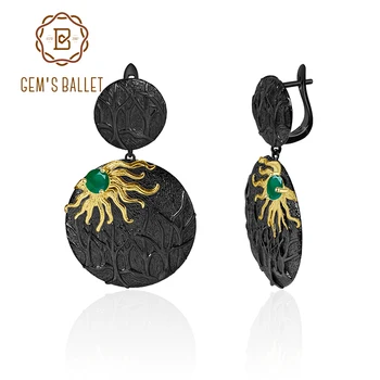 

GEM'S BALLET 925 Sterling Silver Natural Green Agate Gemstone Drop Earrings For Women Sun Chaser Story Handmade Fine Jewelry