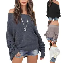 Осенне-зимний женский вязаный свитер с длинным рукавом и свободным воротником