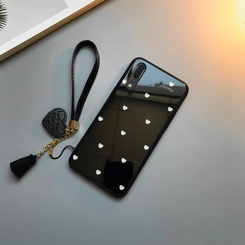 Чехол из закаленного стекла для samsung Note10, A10, A20, A50, с кисточкой, с ремешком, с сердечком, для samsung S8, S9, S10 Plus, S10 Lite, Note 8, 9
