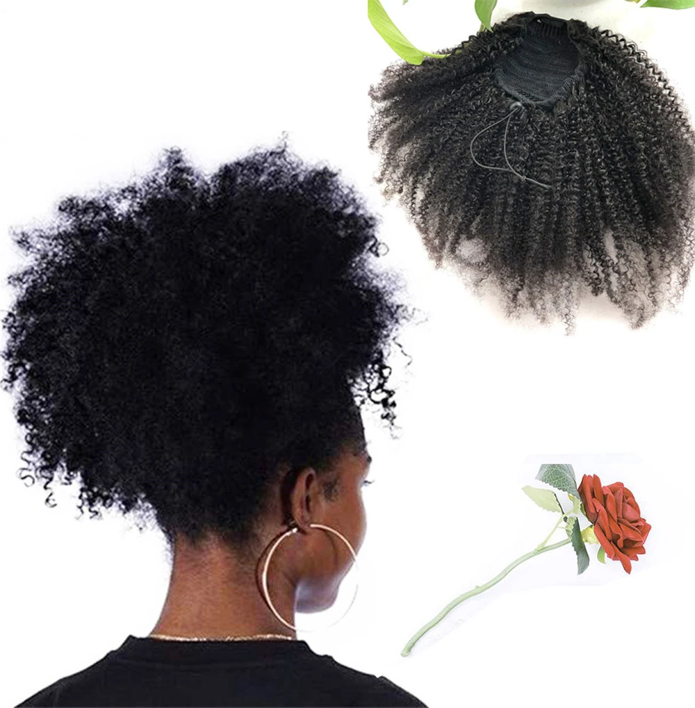 

Eseewigs 4B 4C Afro Kinky Curly Human Hair Ponytail For Black Women Natural Color Remy Hair 1 Piece Clip In Drawstring Ponytails