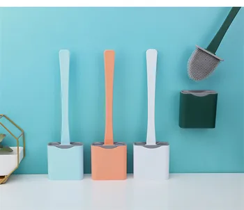 

Silicone WC Toilet Brush Flat Head Flexible Soft Bristles Brush With Quick Drying Holder Set Cleaning Brush Set Accessories