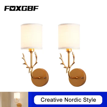 

FOXGBF E14 AC220V Indoor Lighting Atmosphere Lamp Hotel Bedroom Bedside Lamp Electroplating Fashion Simple Iron Wall Lamp