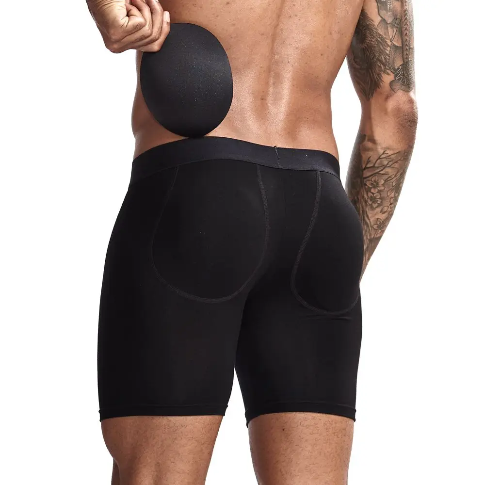 Jockmail, Длинные боксеры, мужское нижнее белье, мужское нижнее белье, для увеличения попа, с подкладкой, для багажника, съемная подкладка, для подтягивания попа и увеличения, посылка, черный цвет - Цвет: Черный