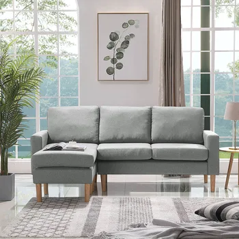 

Sofa Chaise Relax Lounge Sectional Sofa Left Facing Light Fabric Nordic Style Reversible Sectional Living Room sofa Grey/Yellow