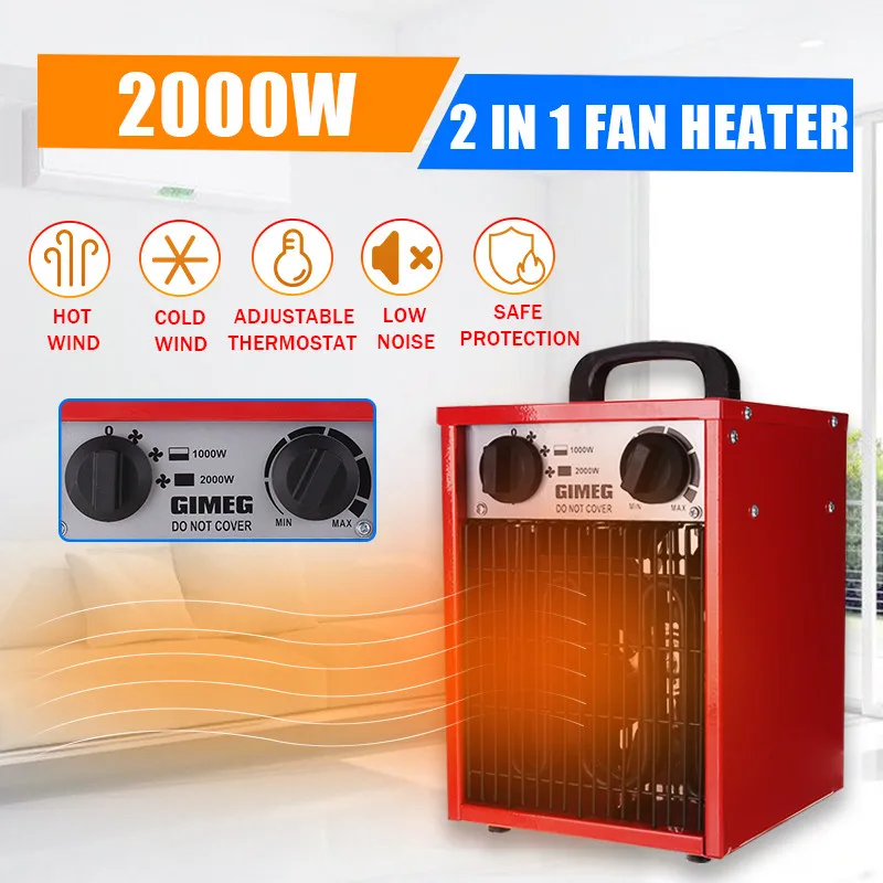 

220V Home Fan Heater 2000W Heating Type Furnace Warmer Domestic Office Foot Warm Tool 3 modes Home Portable Air Conditioner