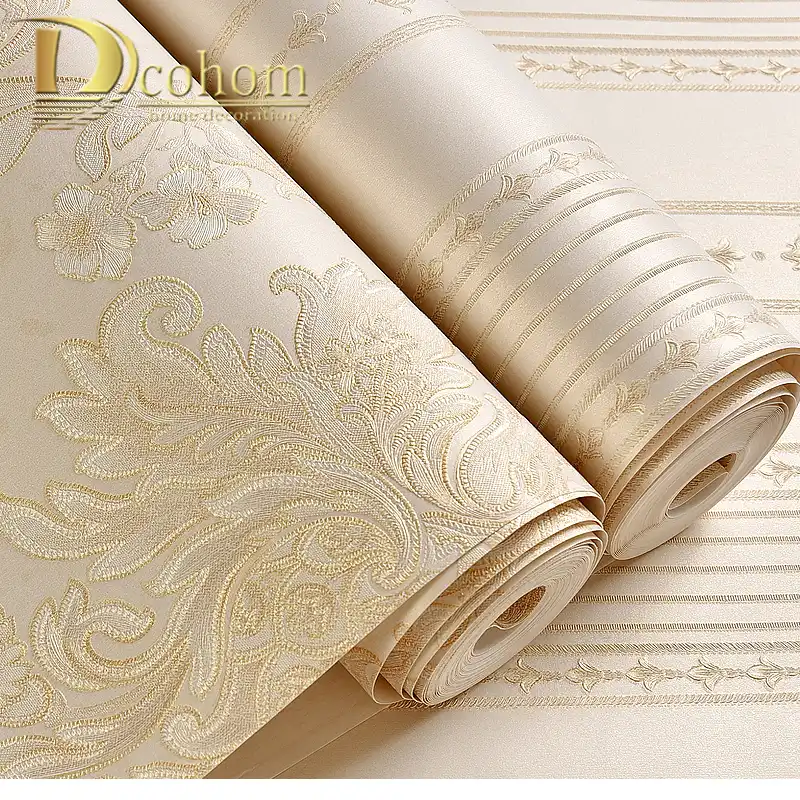 Luxury White Damask 3d Stereoscopic Embossed Wallpaper non woven Wall