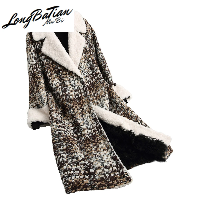 2020 Real Coat Female Long Tweed Wool Blend Jackets Warm Winter Jacket Women Natural Lamb Fur Coats 1611 WYQ1288 | Женская одежда