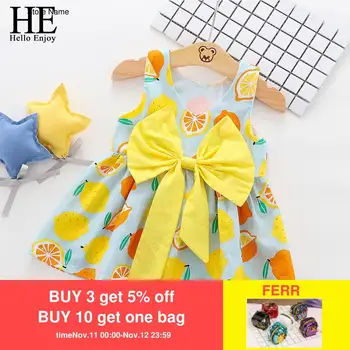 

HE Hello Enjoy Baby Girls Dresses Summer Kids Sleeveless Fruits Print Big Bowknot Princess Strap Tutu Dress Toddler Girl Clothes