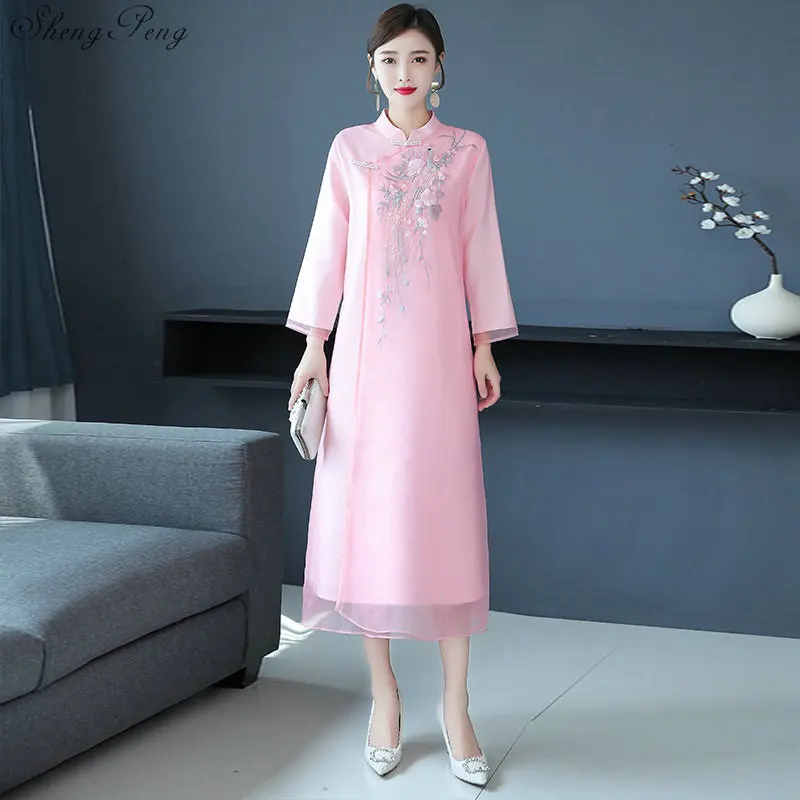 Китайское платье Ципао cheongsam улучшенное элегантное платье с цветочным принтом для подружки невесты cheongsam женское вечернее платье vestido de festa V1727 - Цвет: 2
