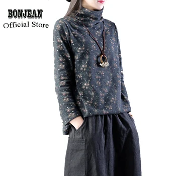 

Women Sweater Pullover Tops Knit Turtleneck Baisc Knit Big Loose Print Fashion Casual Retro for Spring Autumn AZ18341318