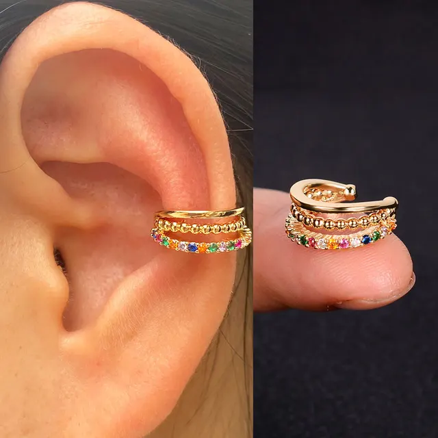 Boucles d'oreilles à Clip pour femmes et filles, 1 pièce, géométrie creuse arc-en-ciel, CZ, manchette, grimpeur, Cartilage, os, faux boucle d'oreille, Non Piercing