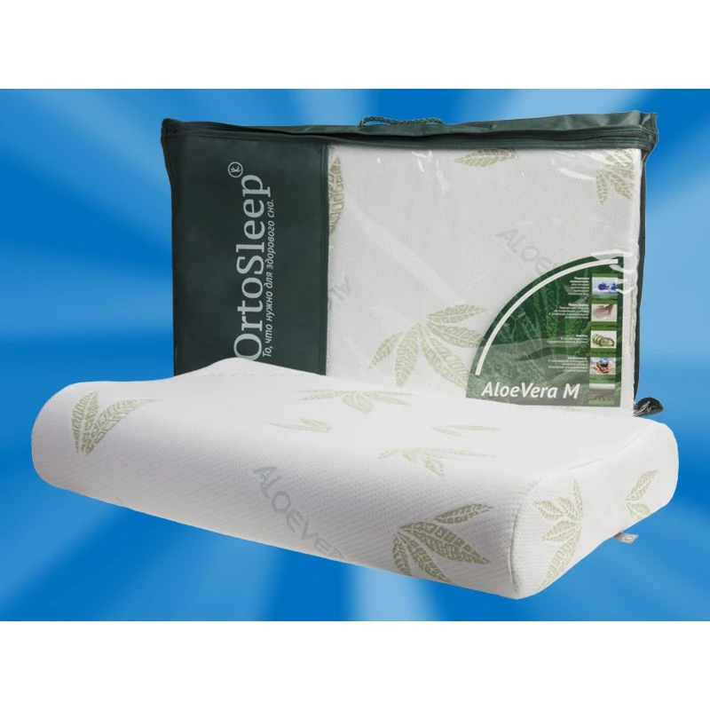 Анатомическая подушка OrtoSleep Aloe Vera L, 58х37 см, валики 10/12 см