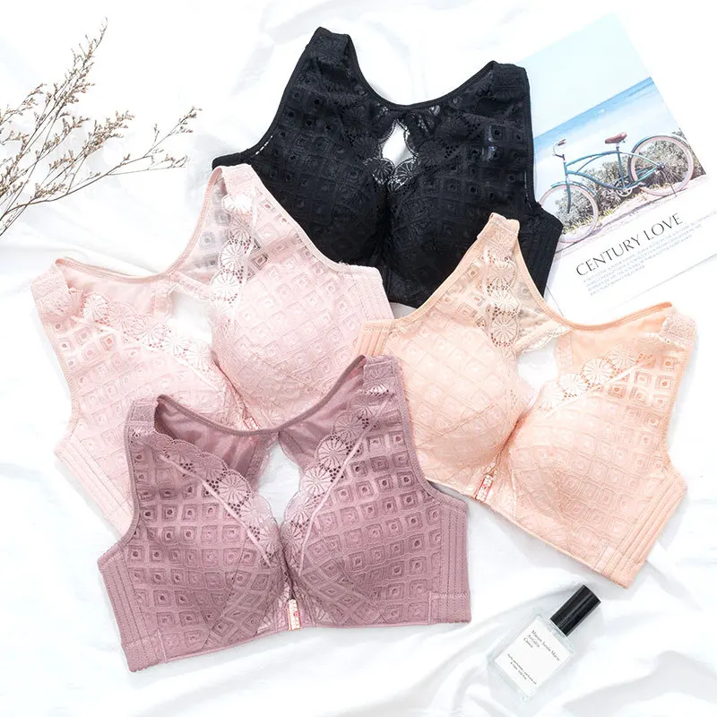 

Summer Large Sexy Underwear Front Button Without Steel Ring Women's Full Cup And Thin Style Gather To Push High Back Bra