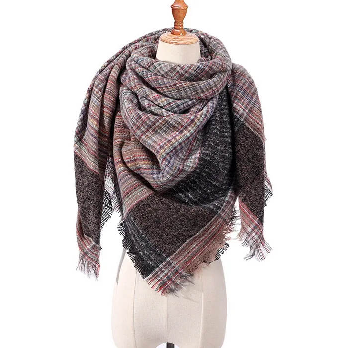 Кашемировый женский шарф на осень и зиму, теплые клетчатые шарфы, треугольные пашмины шали, повседневные банданы, женские аксессуары - Цвет: 06