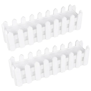 

2 Pcs Artificial Plastic Flower Pot Moss and Foam Vase Fake Flower Set Portable Simulative Flower Pot with Wooden Fence (White)