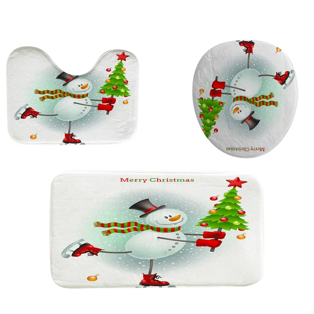 4 шт. Merry Christmas Противоскользящие коврики для ванной комнаты комплект водонепроницаемый Душ занавеска пьедестал коврик крышка туалет ванна коврик Домашний декор