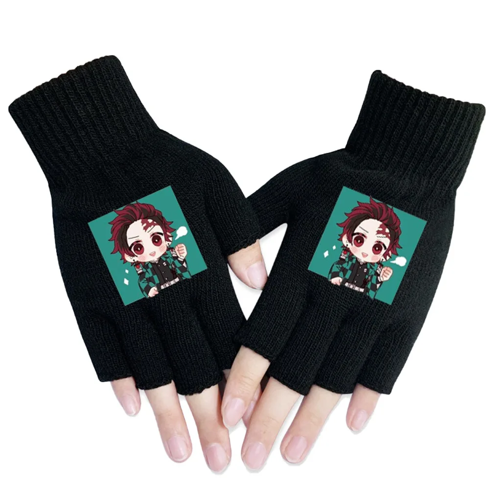 Аниме демон убийца Kimetsu no Yaiba трикотажные перчатки на пол пальца перчатки для девочек мальчиков