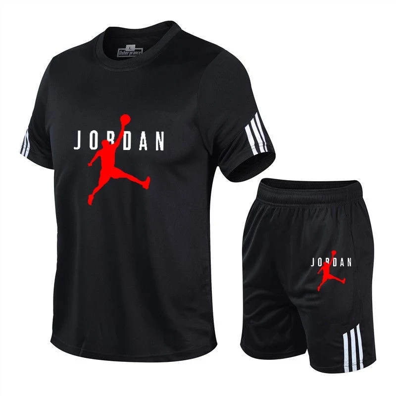 Traje Jordan-23 para gimnasio, camiseta de manga corta con cuello de secado rápido, conjunto de dos piezas para correr, transpirable, informal, novedad de 2021
