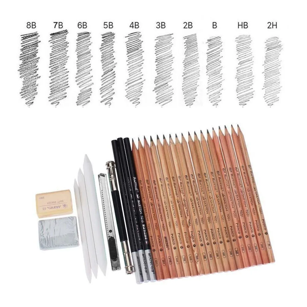 Lápis de Carvão Kit com Lápis de Grafite Marley Pces Profissional Esboço & Desenho Arte Ferramenta Papel Caneta Apagável Artesanato Knit 29 15 High Quality Material escolar e de escritório