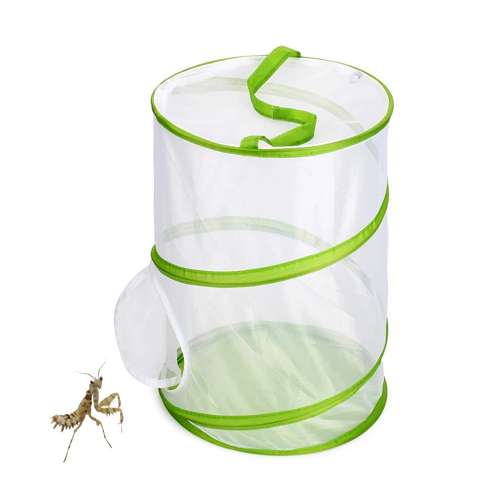Folding Insect Mesh Cage Butterfly Dragonfly Mantis Breathable Habitat Cylindrical Breeding Feeding Container Catching | Дом и сад