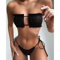 Sexy Bikini 2021 Pleated Bandeau Swimsuit Female Swimwear Women Mini Thong Bikini Set Bather Swimming Beachwear for Bathing Suit 2
