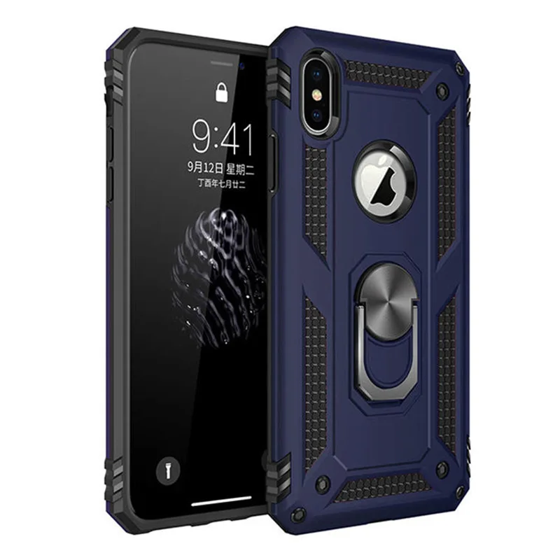 Противоударный армированный чехол для iPhone 11 Pro X XS Max XR магнитный держатель-подставка для телефона чехол s для iPhone 8 7 6 6s Plus - Цвет: Blue